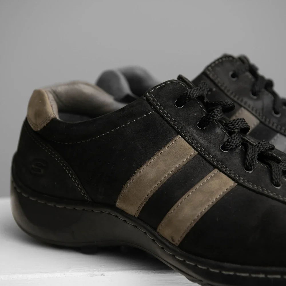 VTG Skechers Y2K Mens 12 Black Leather Oxford Sneakers Square Toe GorpCore Retro